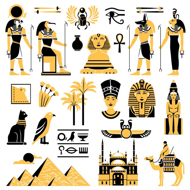 Conjunto de iconos decorativos de símbolos de Egipto