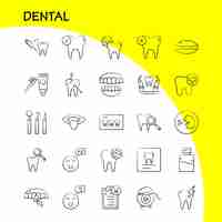 Vector gratuito conjunto de iconos dentales dibujados a mano para infografías kit uxui móvil y diseño de impresión incluyen dientes dentales dientes médicos infectados dentista colección de dientes limpios infografía moderna logotipo y vector de pictogramas