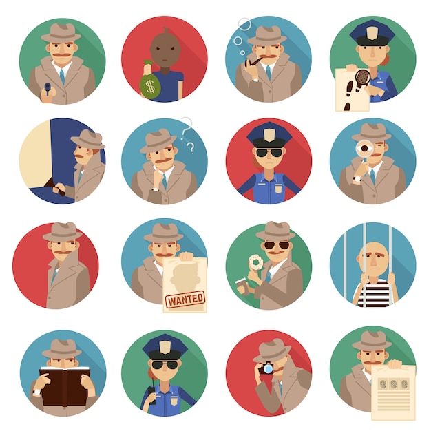 Vector gratuito conjunto de iconos de detective privado