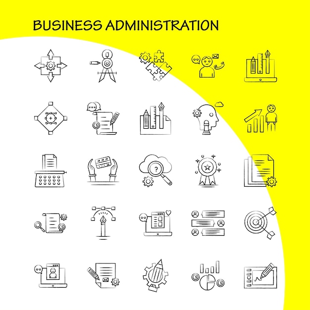 Conjunto de iconos dibujados a mano de administración de empresas para infografías kit uxui móvil y diseño de impresión incluyen sitio web protegido sitio web internet dólar montañas dólar lápiz eps 10 vector