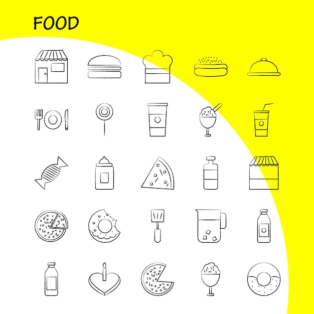 Vector gratuito conjunto de iconos dibujados a mano de alimentos para infografías el kit uxui móvil y el diseño de impresión incluyen alimentos helado comida comida sopa comida comida colección infografía moderna logotipo y pictograma vector
