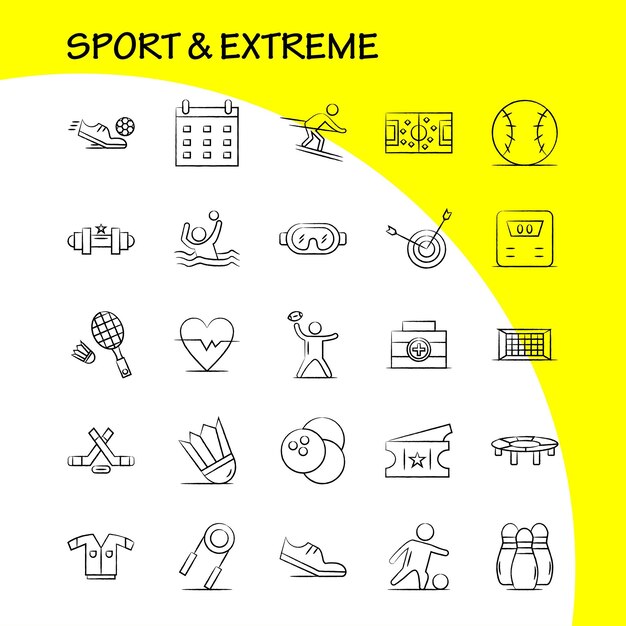 Conjunto de iconos dibujados a mano deportivos y extremos para infografías El kit UXUI móvil y el diseño de impresión incluyen Red de pelota de fútbol Juego de fútbol deportivo Conjunto de iconos de fútbol deportivo Vector