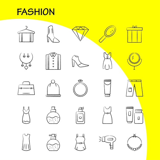 Conjunto de iconos dibujados a mano de moda para infografías