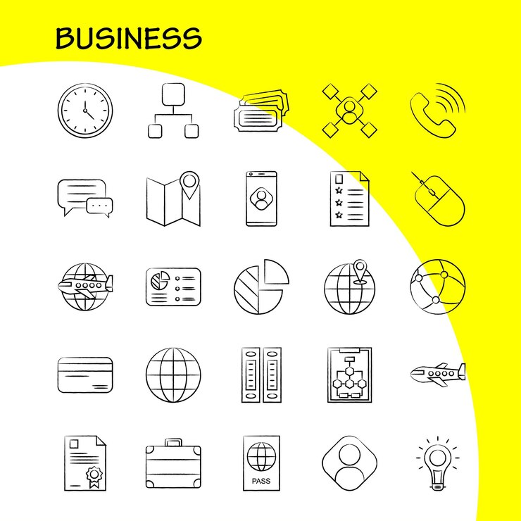 Vector gratuito conjunto de iconos dibujados a mano de negocios para infografías kit uxui móvil y diseño de impresión incluye gráfico de computadora portátil gráfico computadora portátil juego de dardos enfoque eps 10 vector