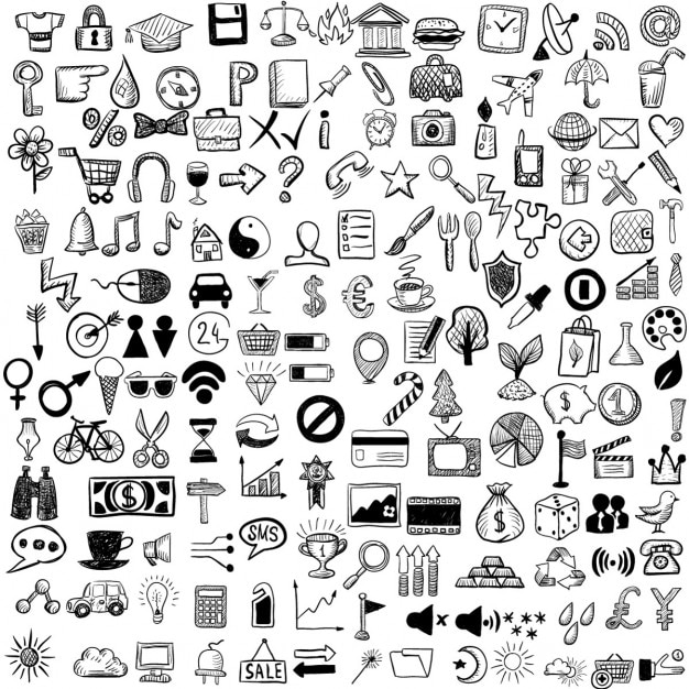 Conjunto de iconos dibujados a mano