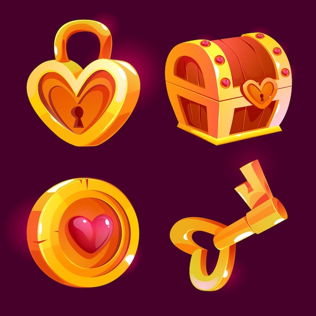 Vector gratuito conjunto de iconos de dibujos animados de juegos con elementos en forma de corazón