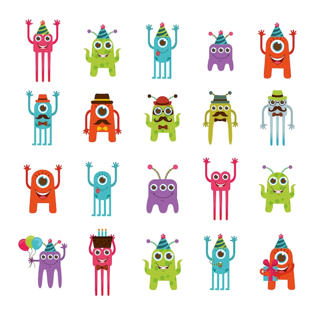 Conjunto de iconos de dibujos animados de monstruo