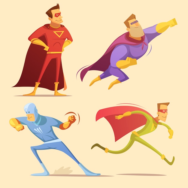 Conjunto de iconos de dibujos animados de superhéroes