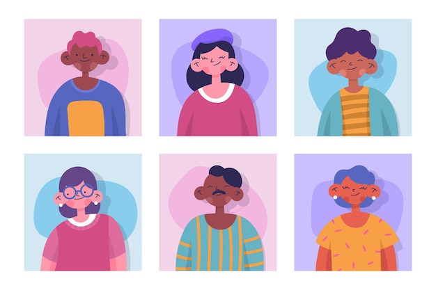 Conjunto de iconos de diferentes perfiles dibujados a mano