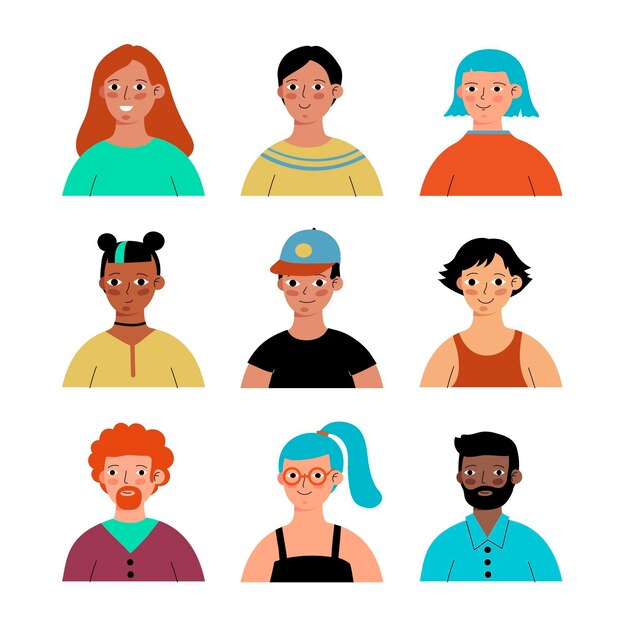 Conjunto de iconos de diferentes perfiles dibujados a mano