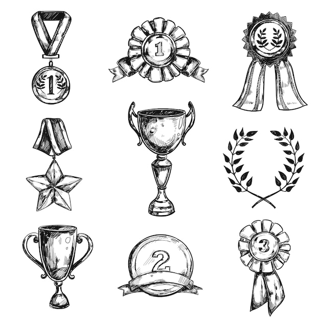 Conjunto de iconos de diseño de medalla de boceto