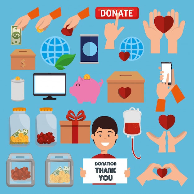 Vector gratuito conjunto de iconos de donación de caridad