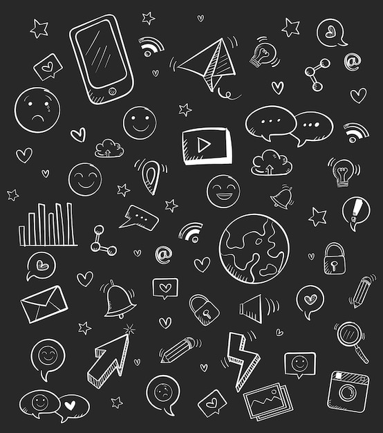 Conjunto de iconos de doodle dibujados a mano
