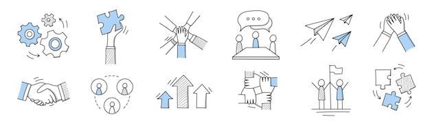 Vector gratuito conjunto de iconos de doodle, símbolos de negocios de contorno
