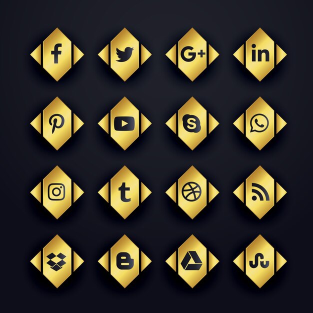 Conjunto de iconos dorados premium de redes sociales