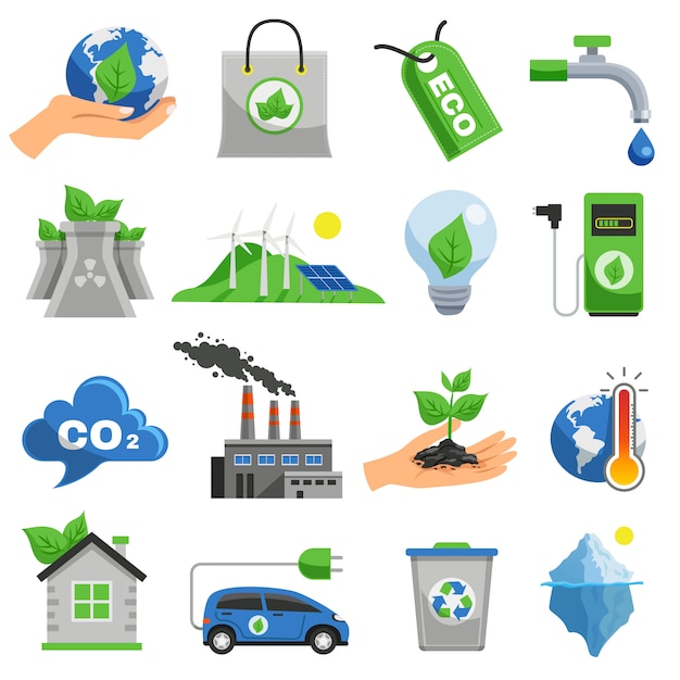 Vector gratuito conjunto de iconos de ecología