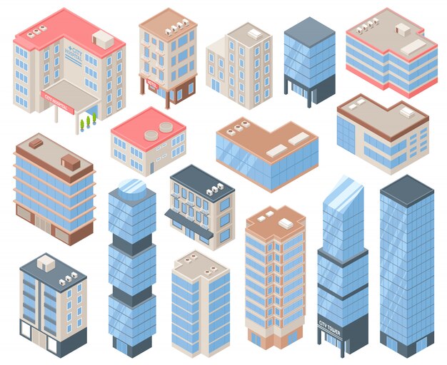 Conjunto de iconos de edificios de la ciudad