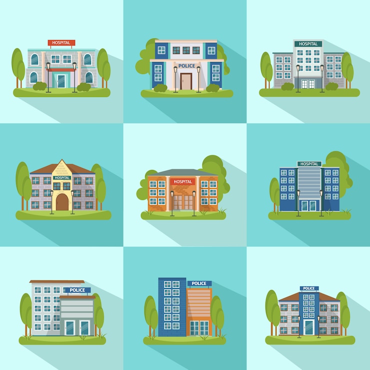 Vector gratuito conjunto de iconos de edificios de la ciudad