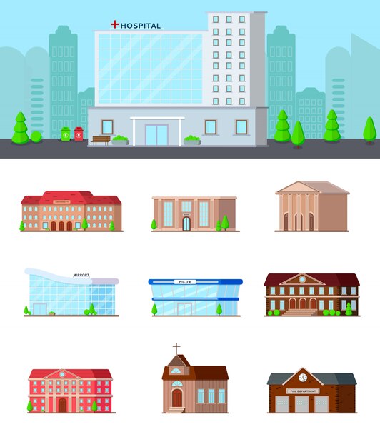 Conjunto de iconos de edificios urbanos