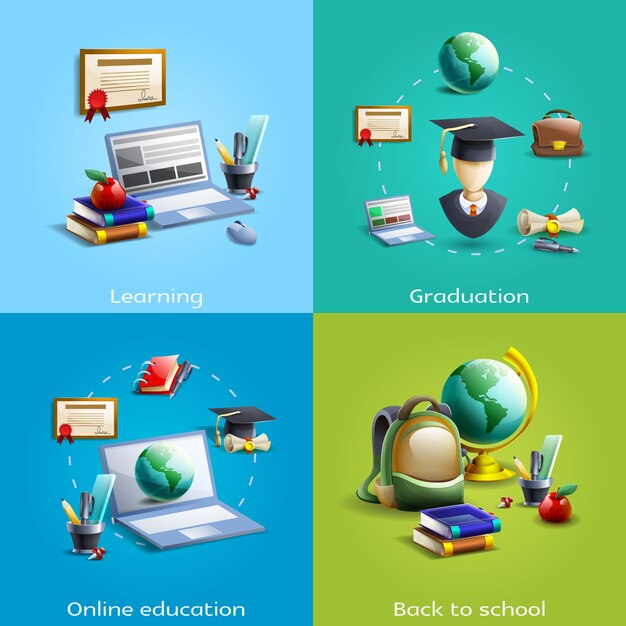 Conjunto de iconos de educación y aprendizaje