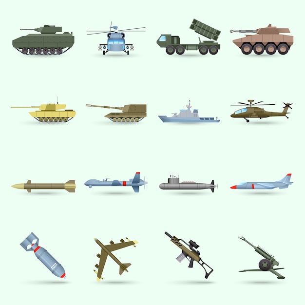 Vector gratuito conjunto de iconos del ejército