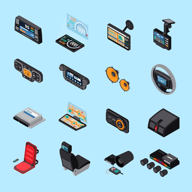 Vector gratuito conjunto de iconos de electrónica de coche