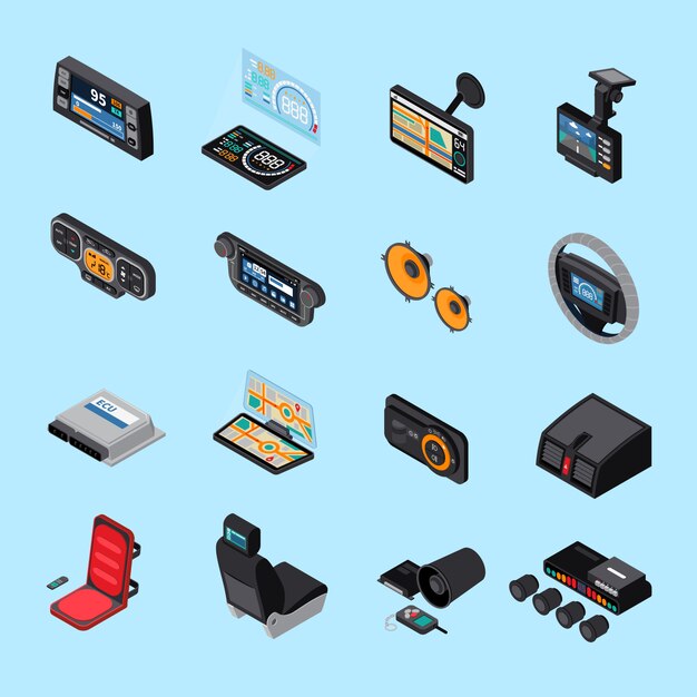 Conjunto de iconos de electrónica de coche