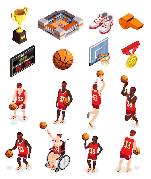 Vector gratuito conjunto de iconos de elementos de baloncesto