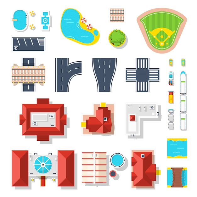 Vector gratuito conjunto de iconos de elementos de la ciudad