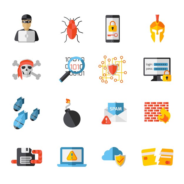 Conjunto de iconos de elementos de piratería