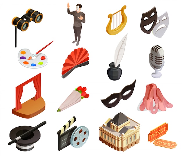 Conjunto de iconos de elementos de teatro
