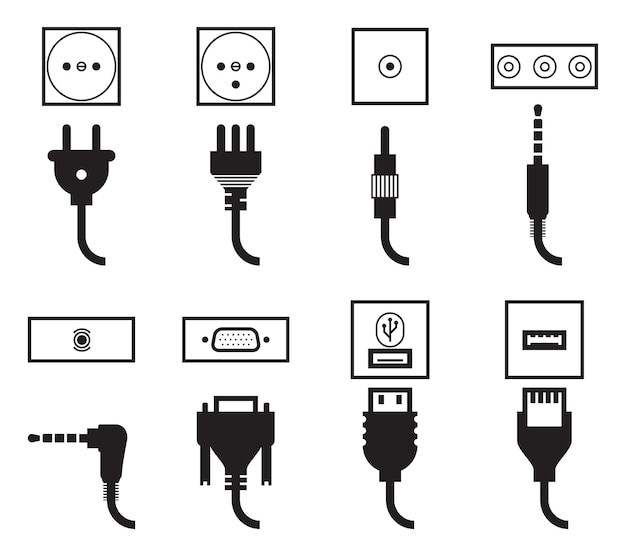 Vector gratuito conjunto de iconos de enchufe y enchufe eléctrico.