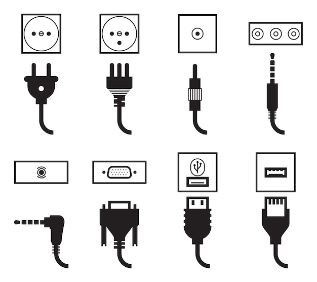Conjunto de iconos de enchufe y enchufe eléctrico.
