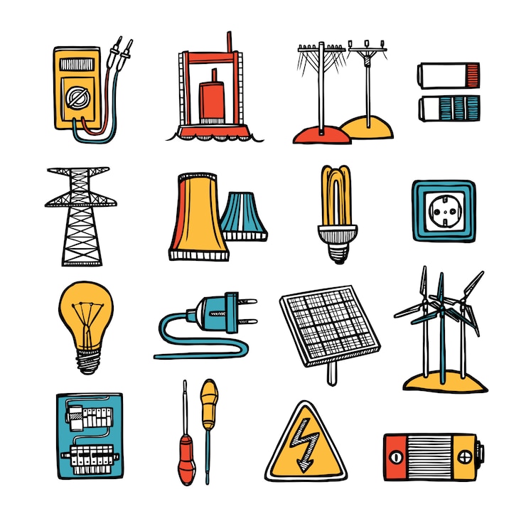 Vector gratuito conjunto de iconos de energía y energía