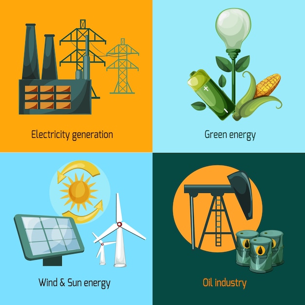 Vector gratuito conjunto de iconos de energía