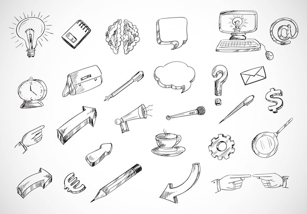 Conjunto de iconos de esbozo de tecnología doodle