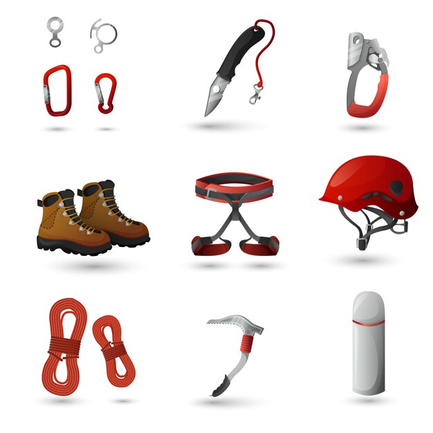 Conjunto de iconos de escalada de montaña
