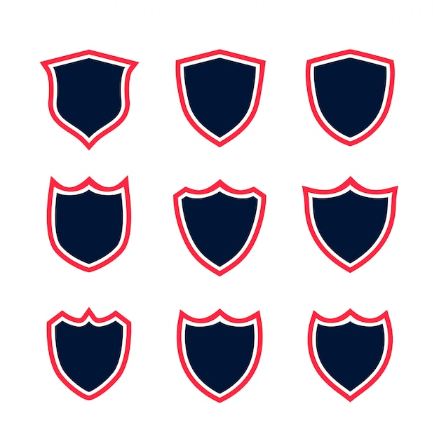 Conjunto de iconos de escudo con contorno rojo