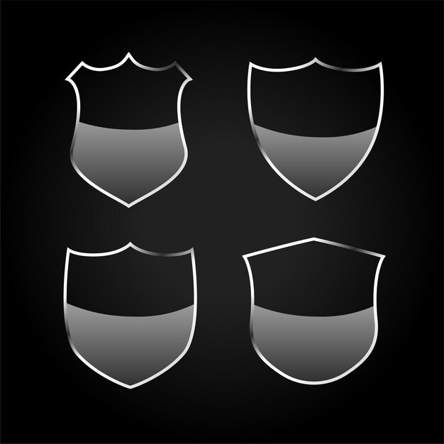 Conjunto de iconos de escudo o insignias negro metálico