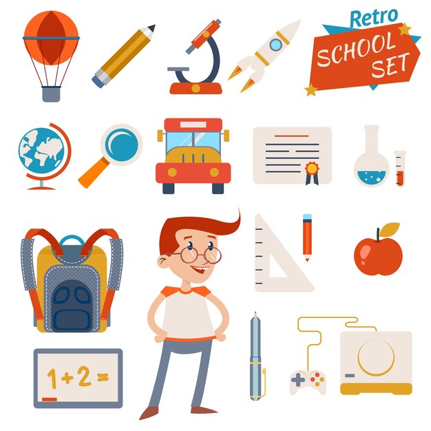 Conjunto de iconos de escuela vintage diseños gráficos aislados