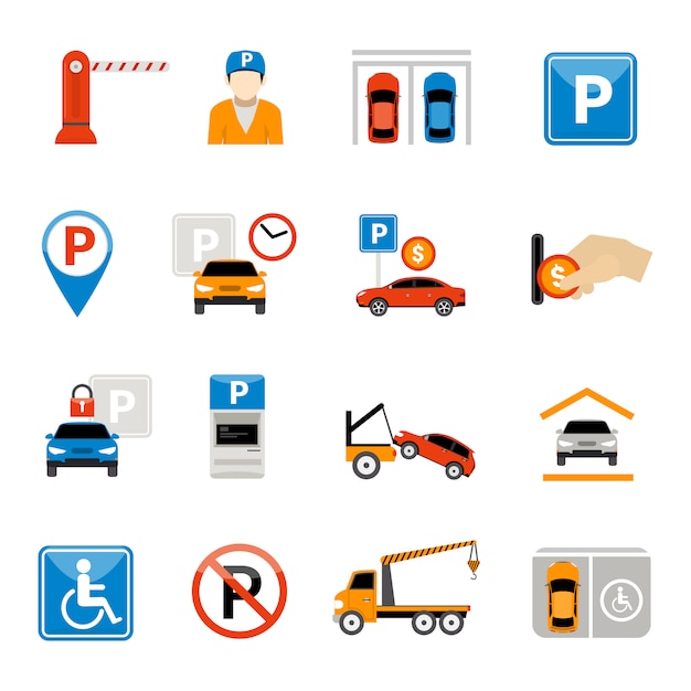 Conjunto de iconos de estacionamiento