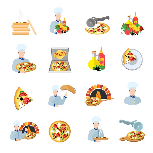Conjunto de iconos de fabricante de pizza