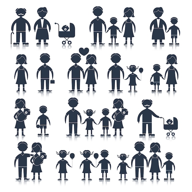 Vector gratuito conjunto de iconos familiares negro