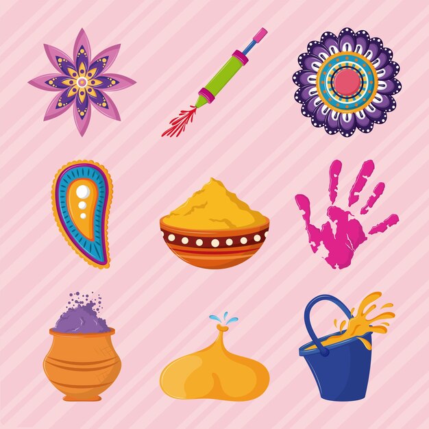 conjunto de iconos feliz fiesta de holi