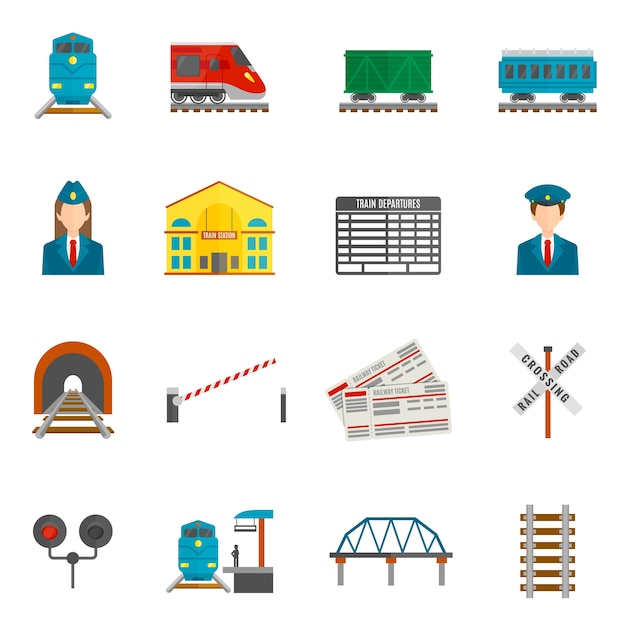 Vector gratuito conjunto de iconos de ferrocarril