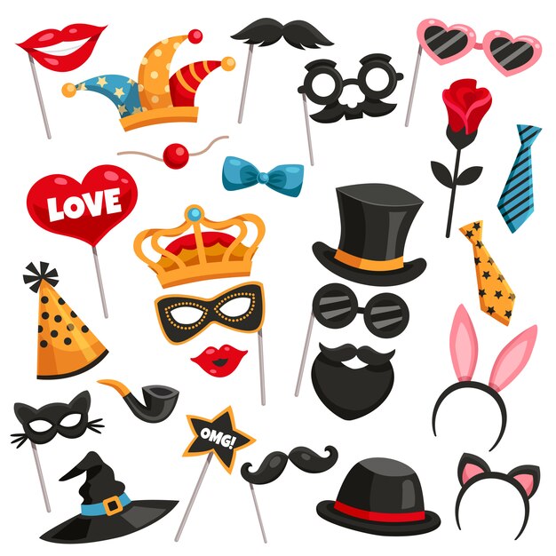 Conjunto de iconos de la fiesta de la foto del carnaval
