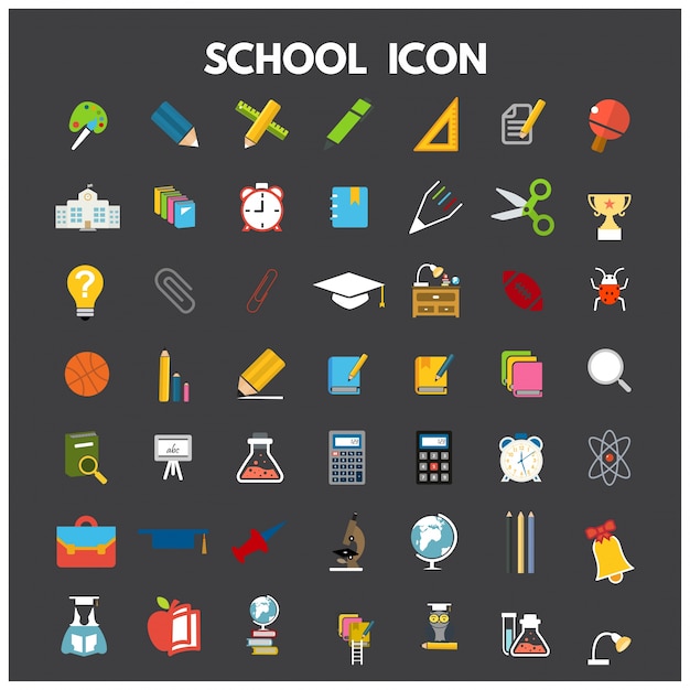 Vector gratuito conjunto de iconos flat de escuela