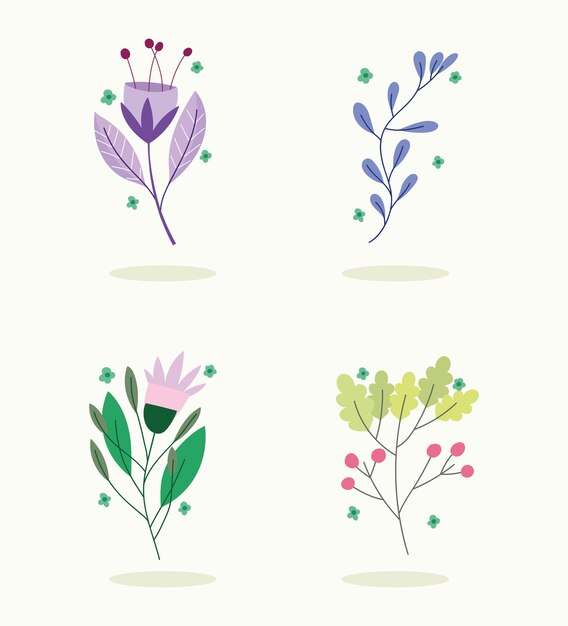 conjunto de iconos flores naturaleza follaje