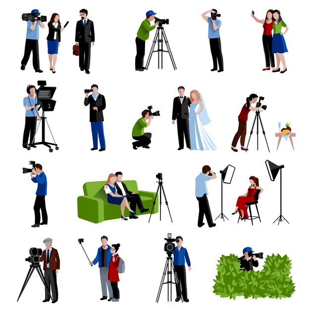 Conjunto de iconos de fotógrafo y videógrafo.