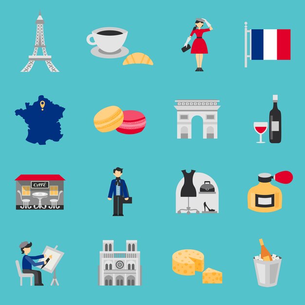 Conjunto de iconos de Francia plana